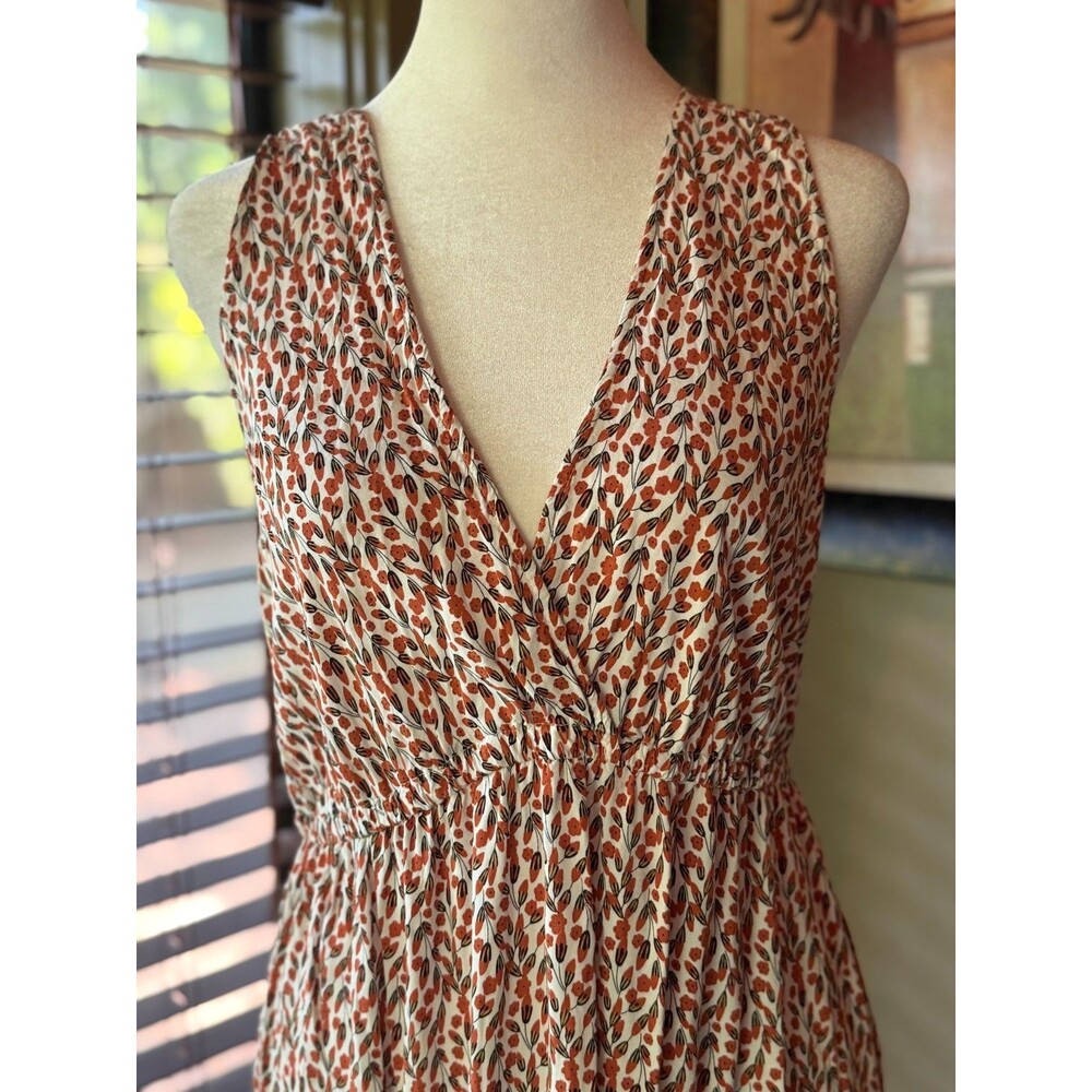 Max Studio Floral Midi Dress Sleeveless V-Neck Tiered Boho Large - Picture 2 of 8